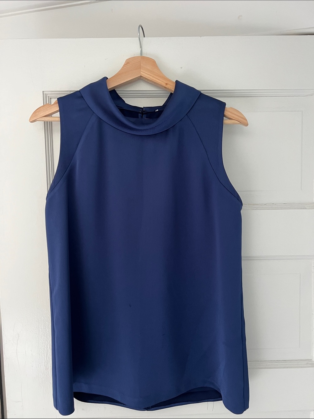 Sleeveless Navy Mock Neck Blouse